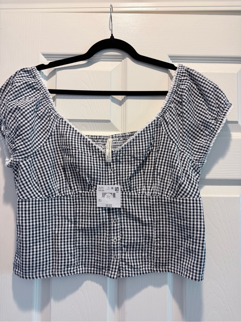 American Eagle Outfitters Black & White Gingham Button-Up Crop Top